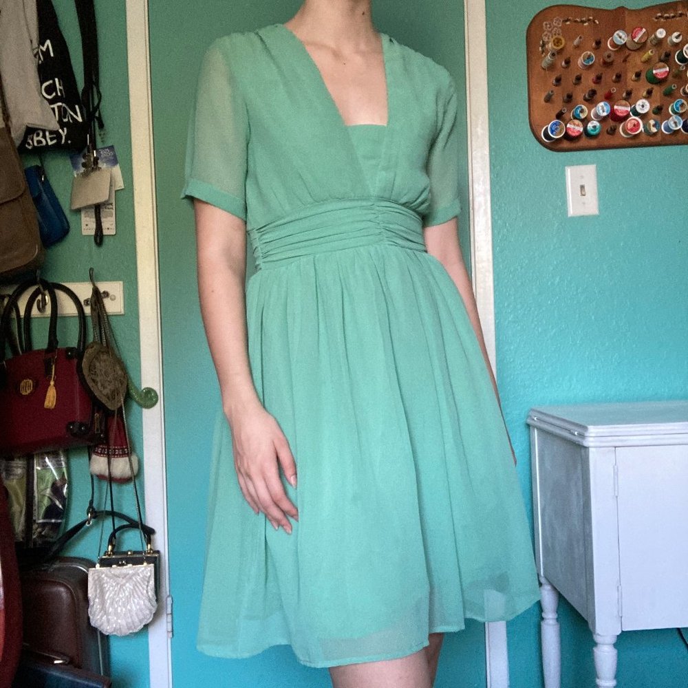 Vintage 1940s Style Mint Chiffon Party Dress